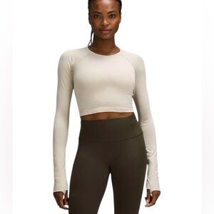 Lululemon Swiftly Tech Cropped Long Sleeve Shirt Sz 12 in Mojave Tan Activewear